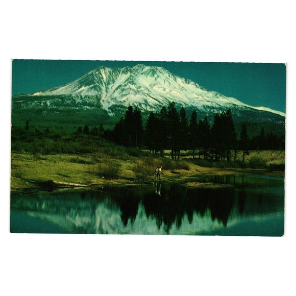 Vintage Postcard Mt Shasta Glacier Carved Volcano Mountain Landscape Water - Picture 1 of 2